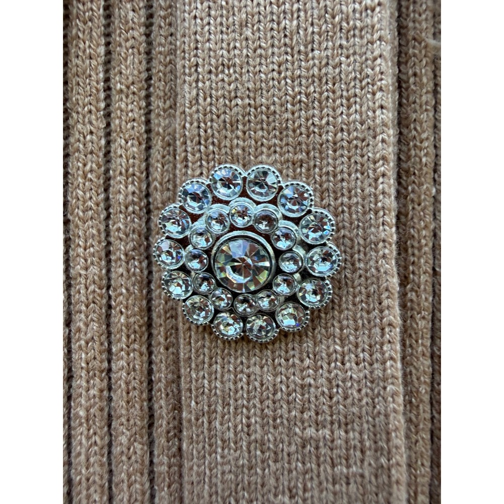 Grand Street Studios Camel Ribbed Knit Rhinestone Button Polo Mini Dress M NEW - Picture 4 of 12
